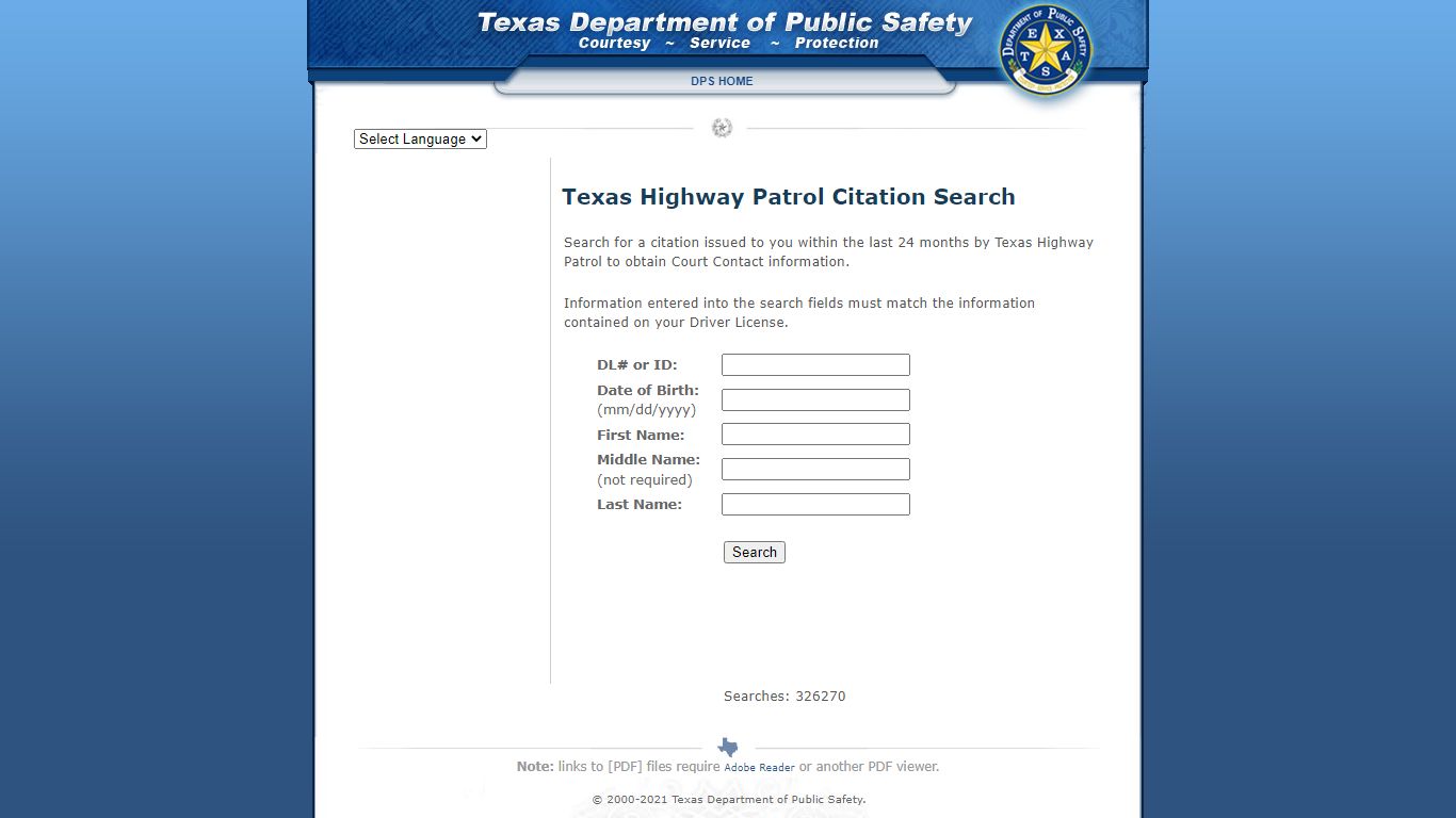 Texas Highway Patrol Citation Search - Texas Department of Public Safety